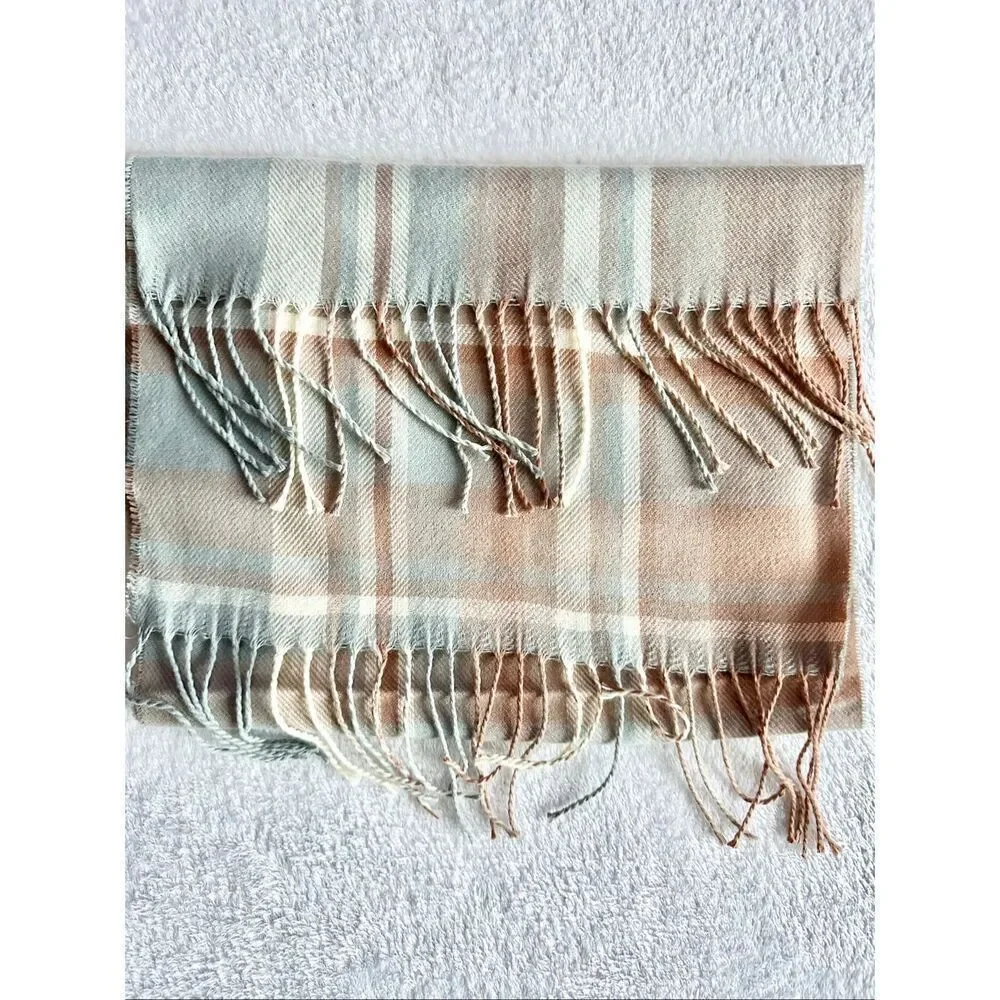 Light blue and light brown plaid soft scarf